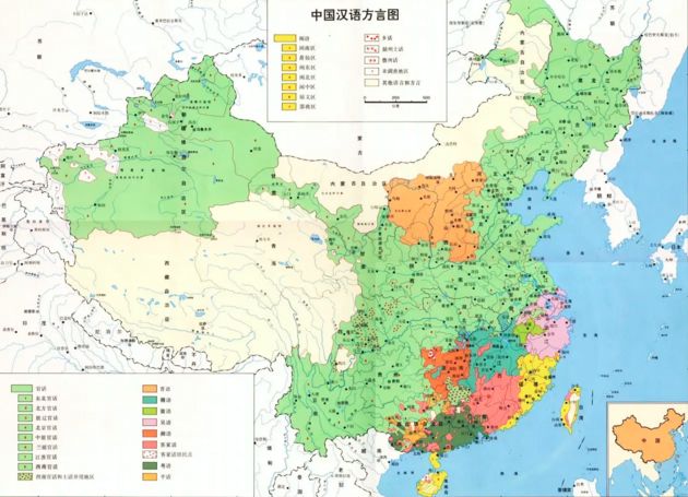 《中国汉语方言图》地图来源于百度百科