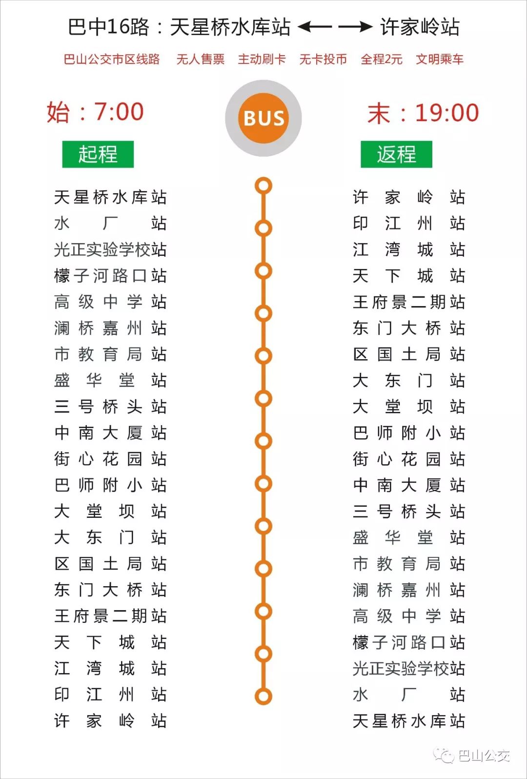 8月1日起,巴中將開行16路公交(天星橋水庫—許家嶺)