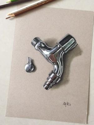 立体画,超写实的水龙头