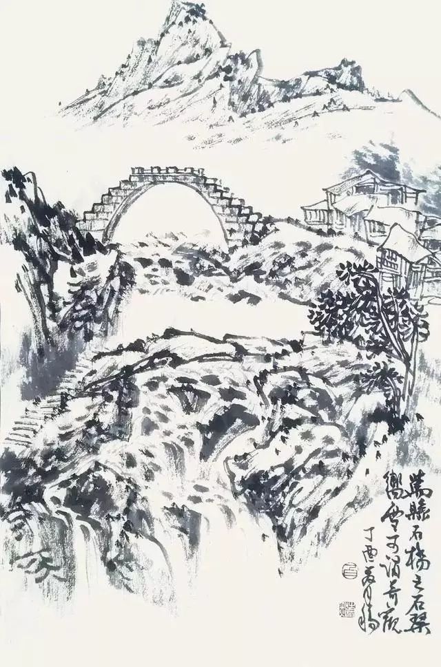 超全山水点景画稿房屋亭榭桥梁照着画就行收藏