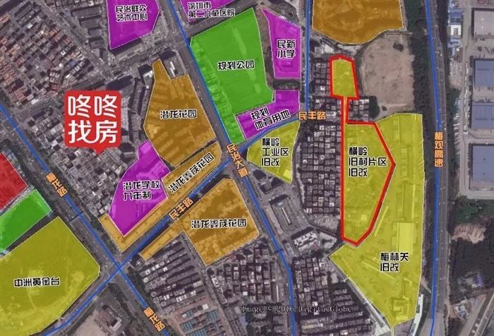 项目位于深圳市龙华区民治街道横岭旧村片区,北临规划的民荣北路,南至