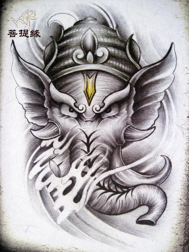 我是雕刻师菩提缘工艺供稿白描般若象神纹身雕刻素材第六期