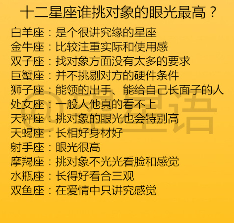 十二星座誰挑對象的眼光最高12星座男誰容易惹另一半生氣