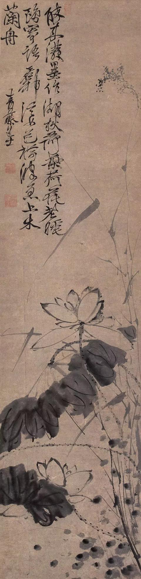 书画名家明朝狂人徐渭的水墨荷花