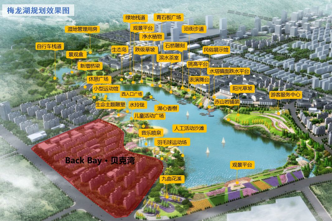 (梅龙湖规划效果图)根据ppp项目规划,将对沿梅龙湖岸沿线进行完整,全