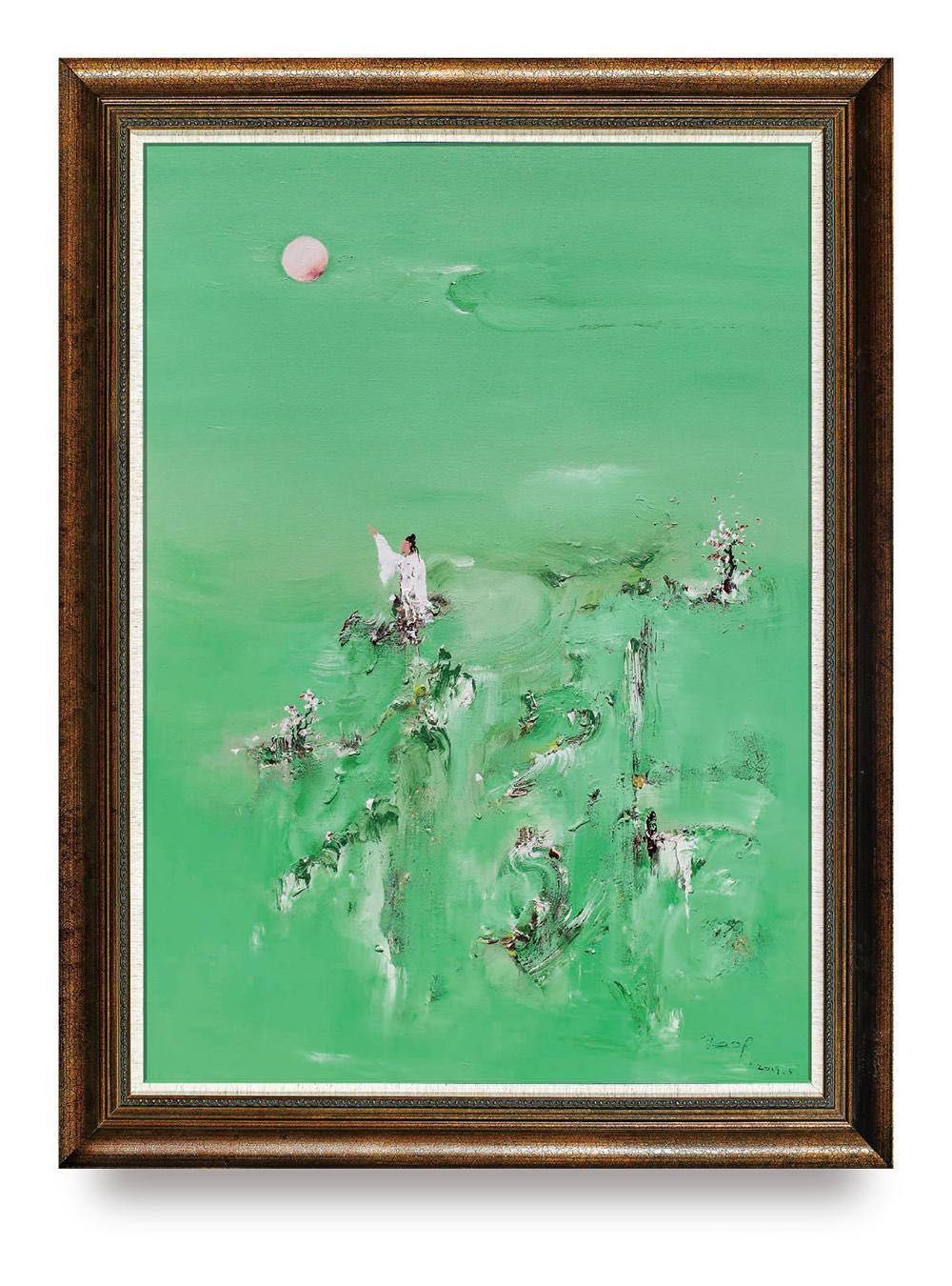 楚水滴荷花露写唐诗浅谈王国平禅意油画