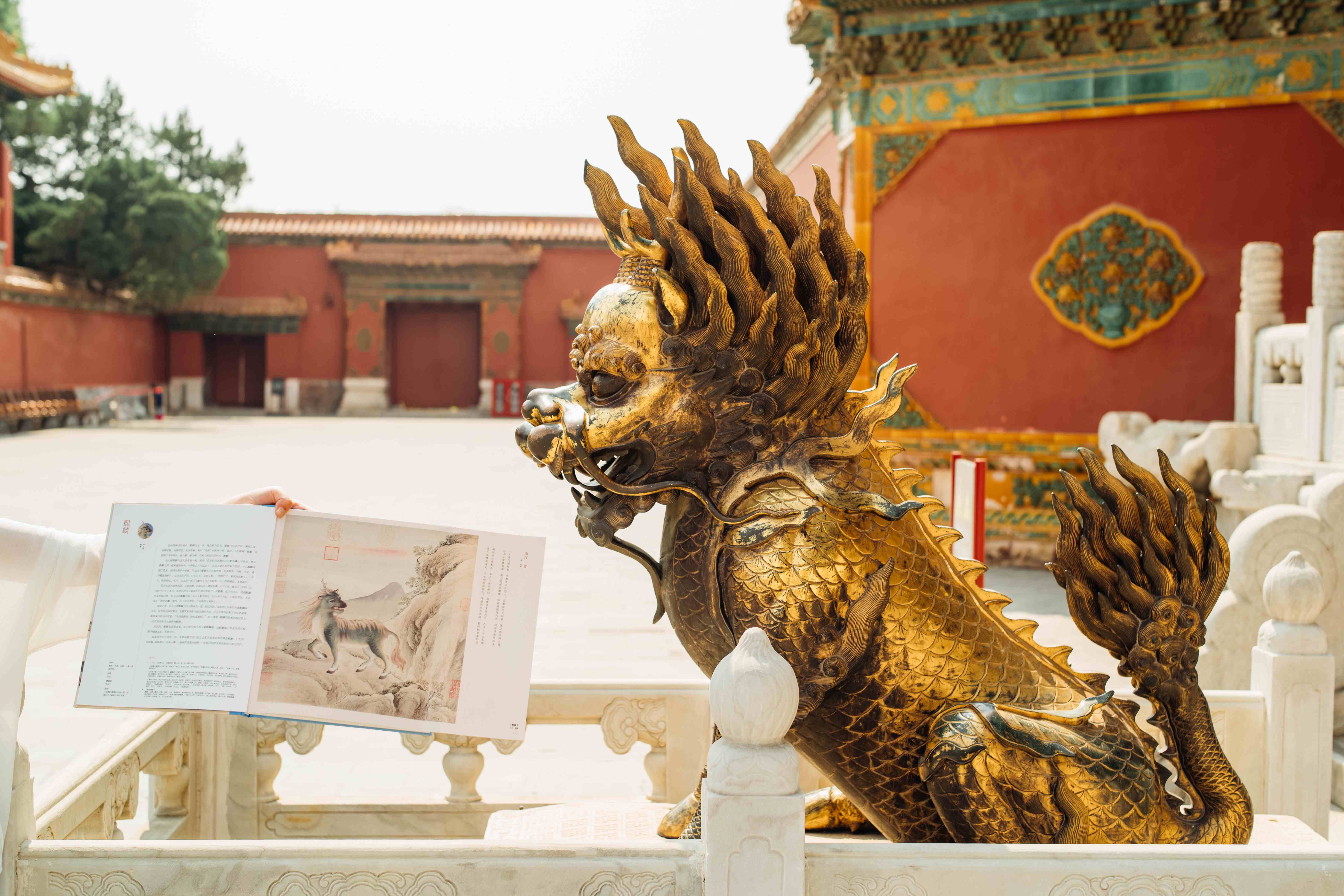 慈宁宫门前的麒麟和书中对应的动物(出版方供图) 《海错图》的来历