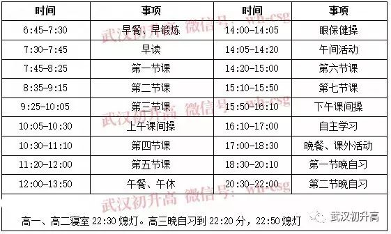 提前收藏武汉部分高中作息时间表汇总
