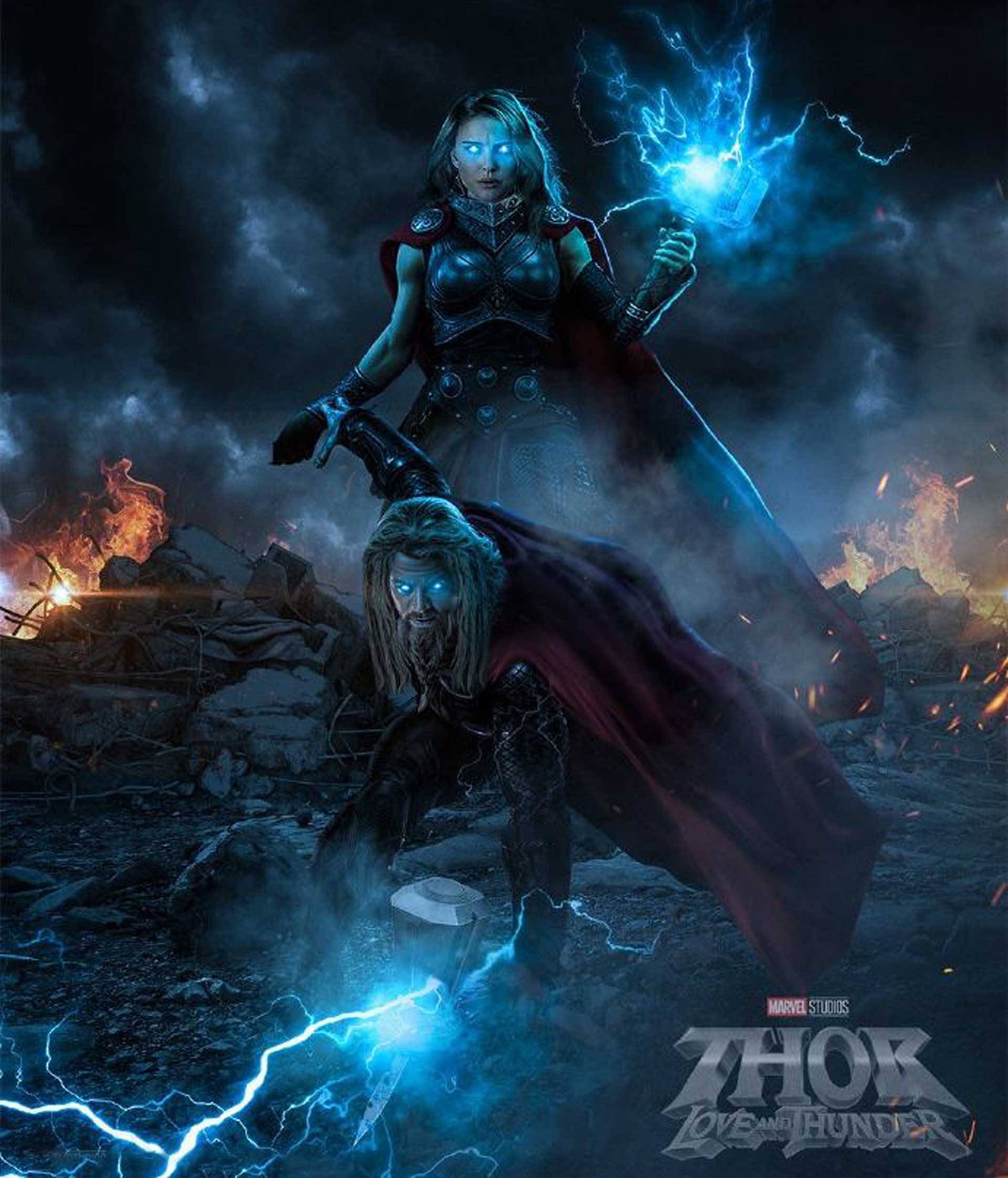 《雷神4》饭制海报:女雷神真容出现,索尔身材恢复,霸气归来!