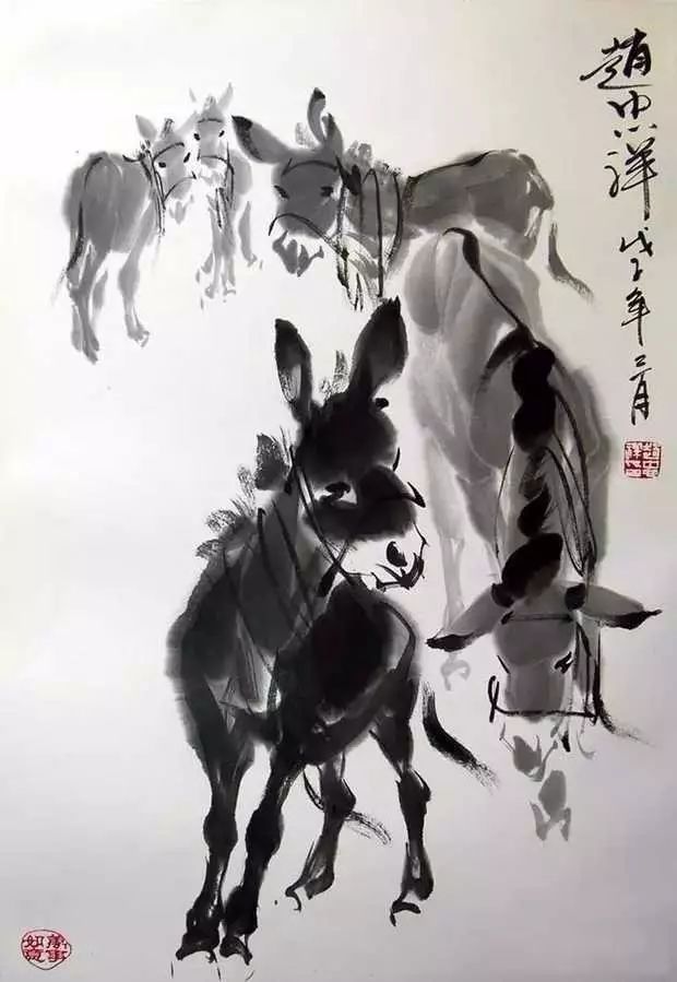 赵忠祥画五驴图消长夏
