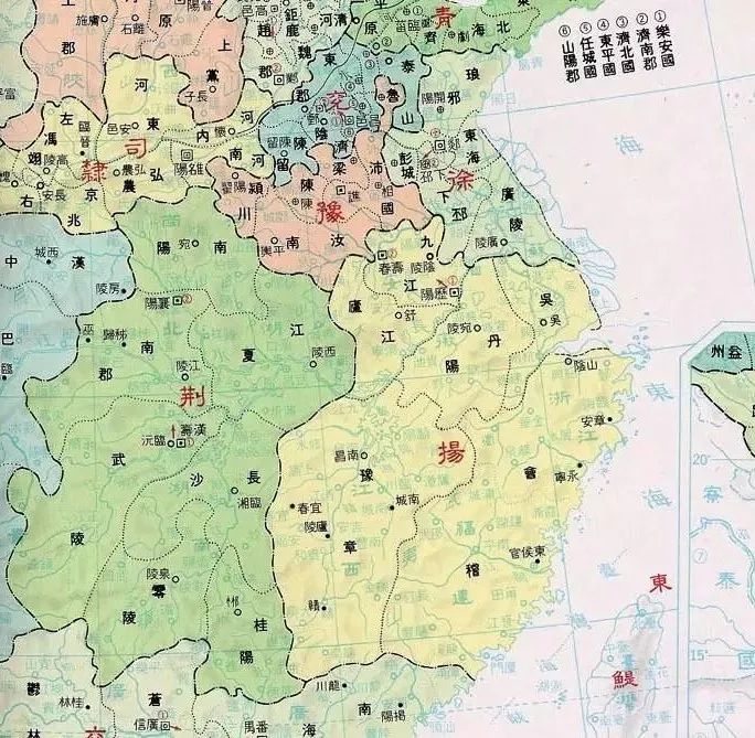 东汉扬州范围将北起淮河,南至五岭,东及大海,西止罗霄山脉的汉之"