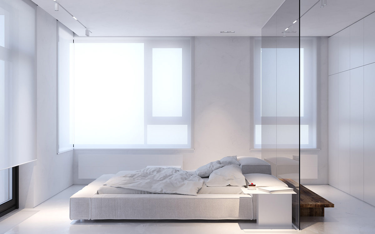 两个极简主义的白色家庭,具有创造性的光和纹理