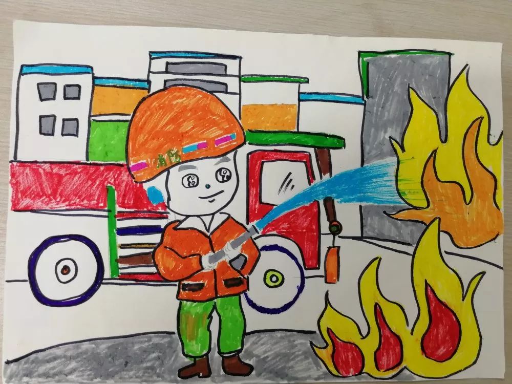 消防队绘画作品图片