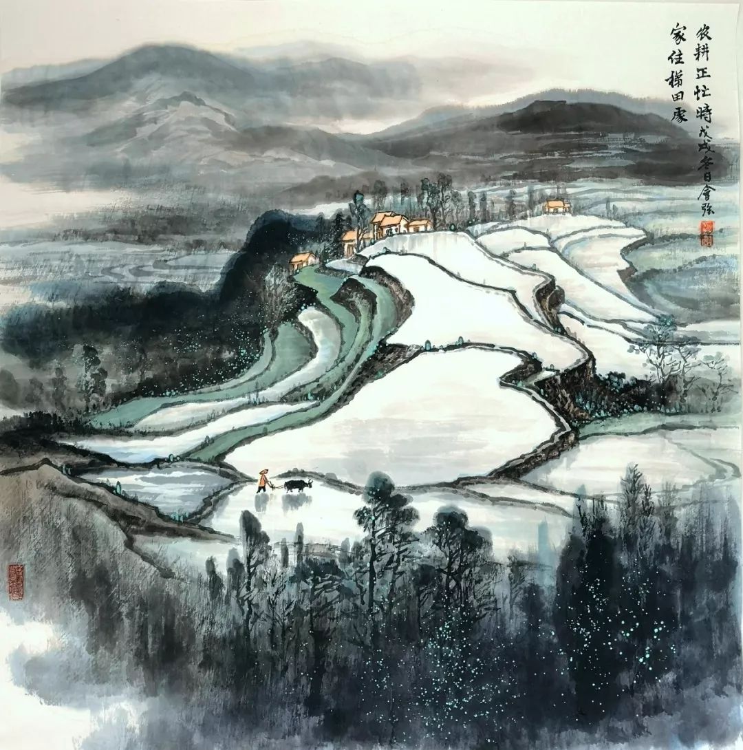 《春晓》▲《梯田人家》▲《下棋亭》▲《雪月》▲《秋韵》▲《山水》