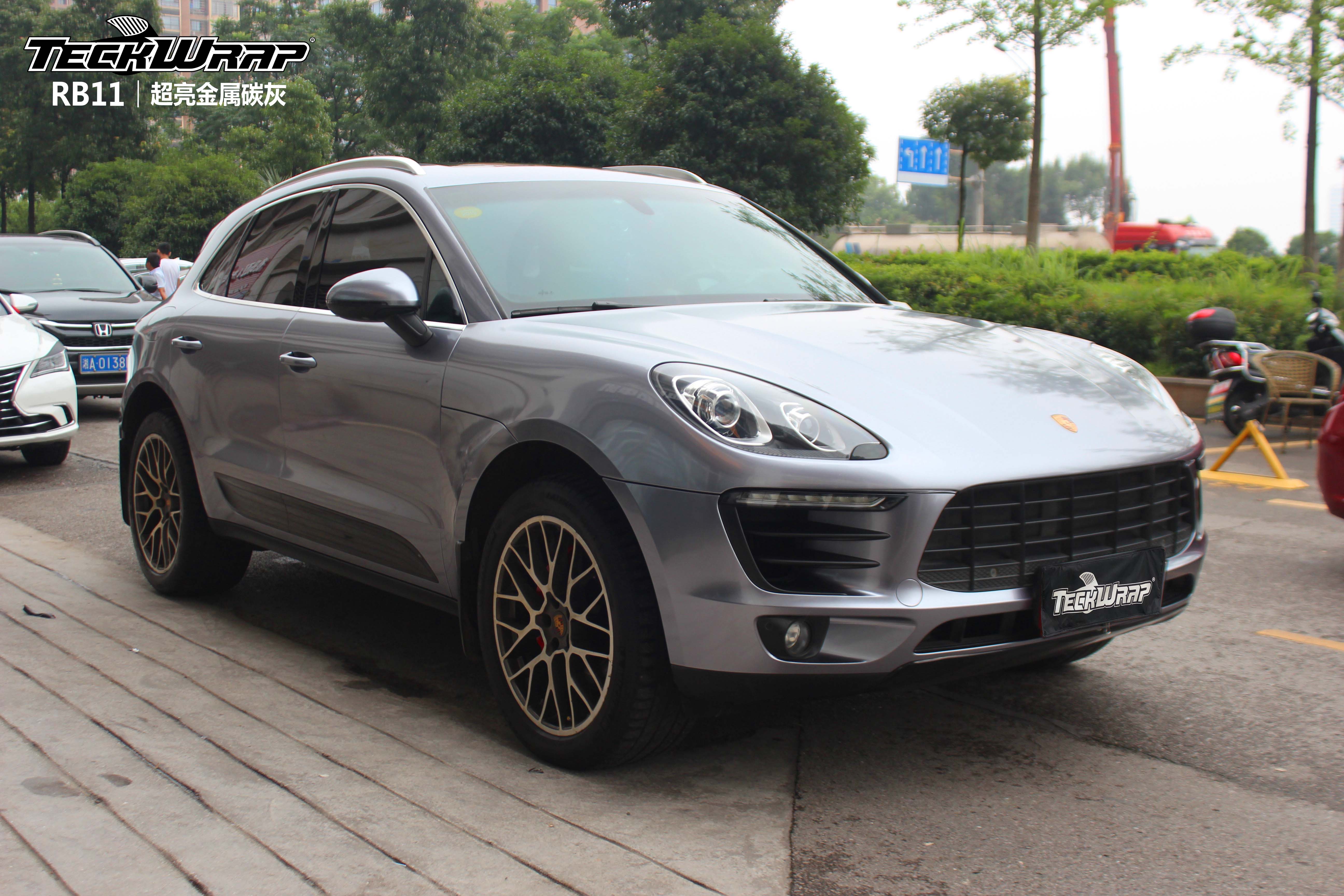 保时捷玛卡汽车改色贴膜teckwrap美国秃鹰rb11超亮金属炭灰