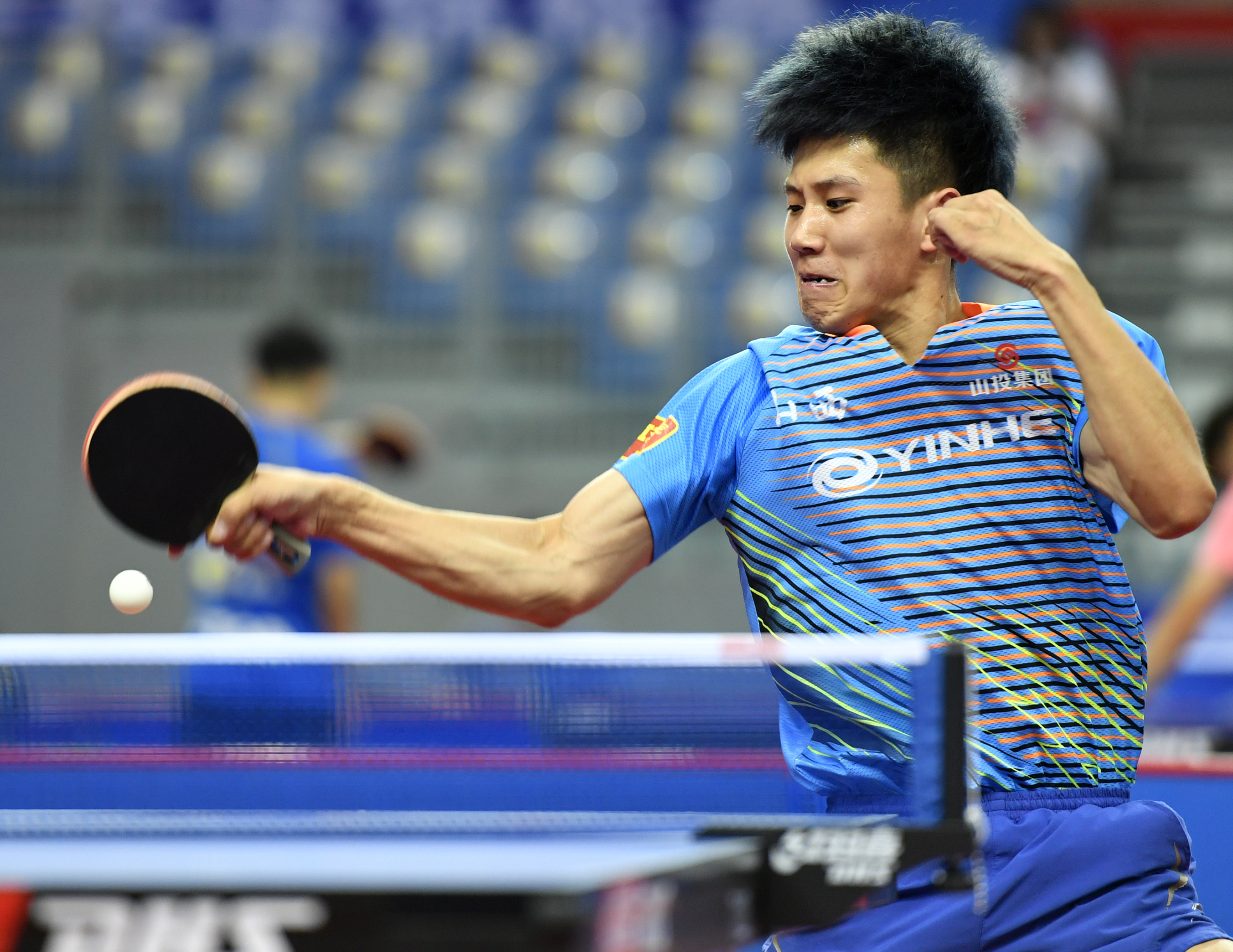 当日,在天津武清举行的2019年全国乒乓球锦标赛男子单打预选赛第1轮