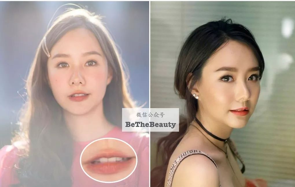 toey也有点鼻子短人中长,但她翘唇,妆容上也会画厚上唇缩短人中