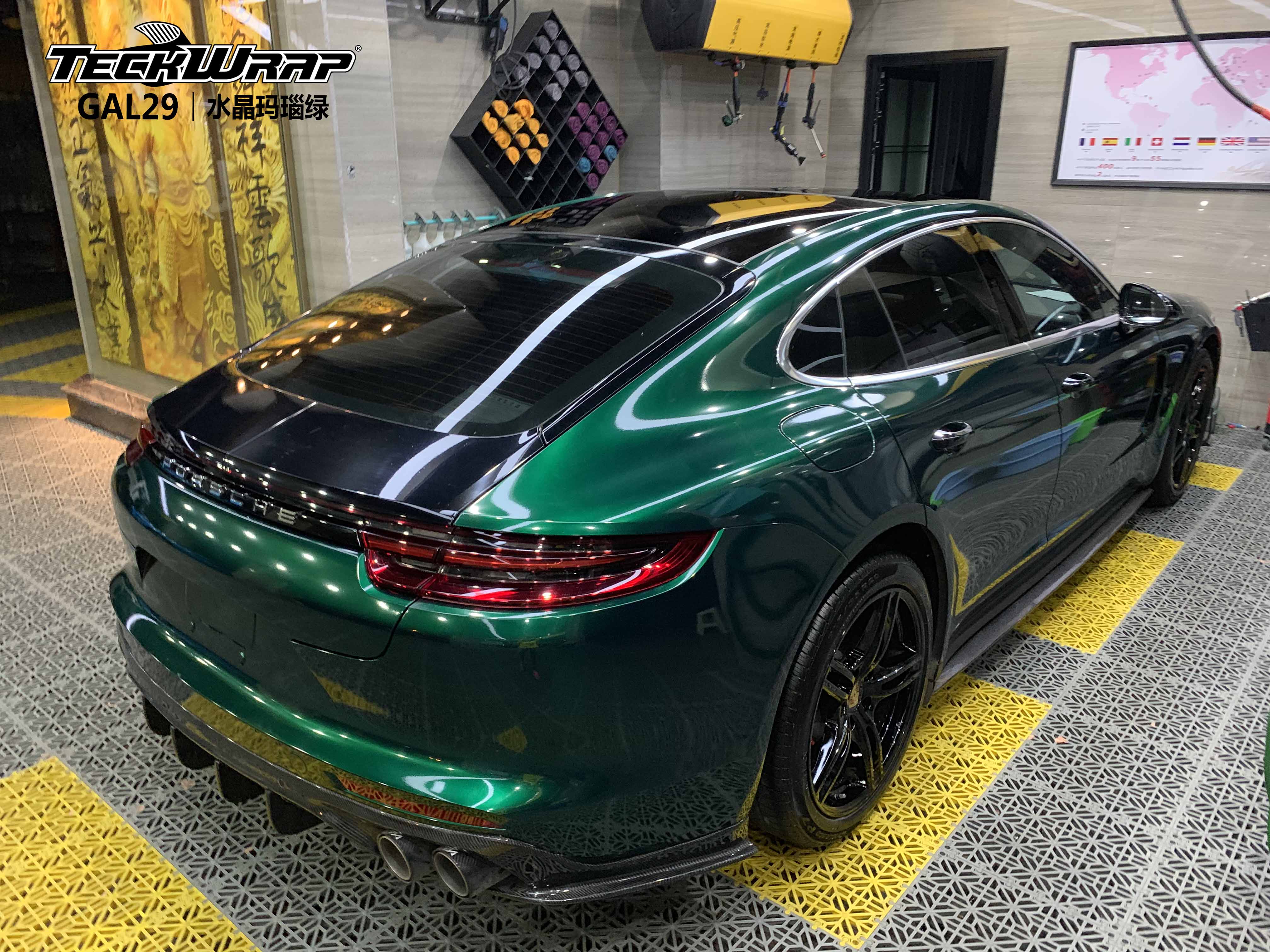 保时捷帕拉梅拉汽车改色贴膜teckwrap美国秃鹰gal29水晶玛瑙绿