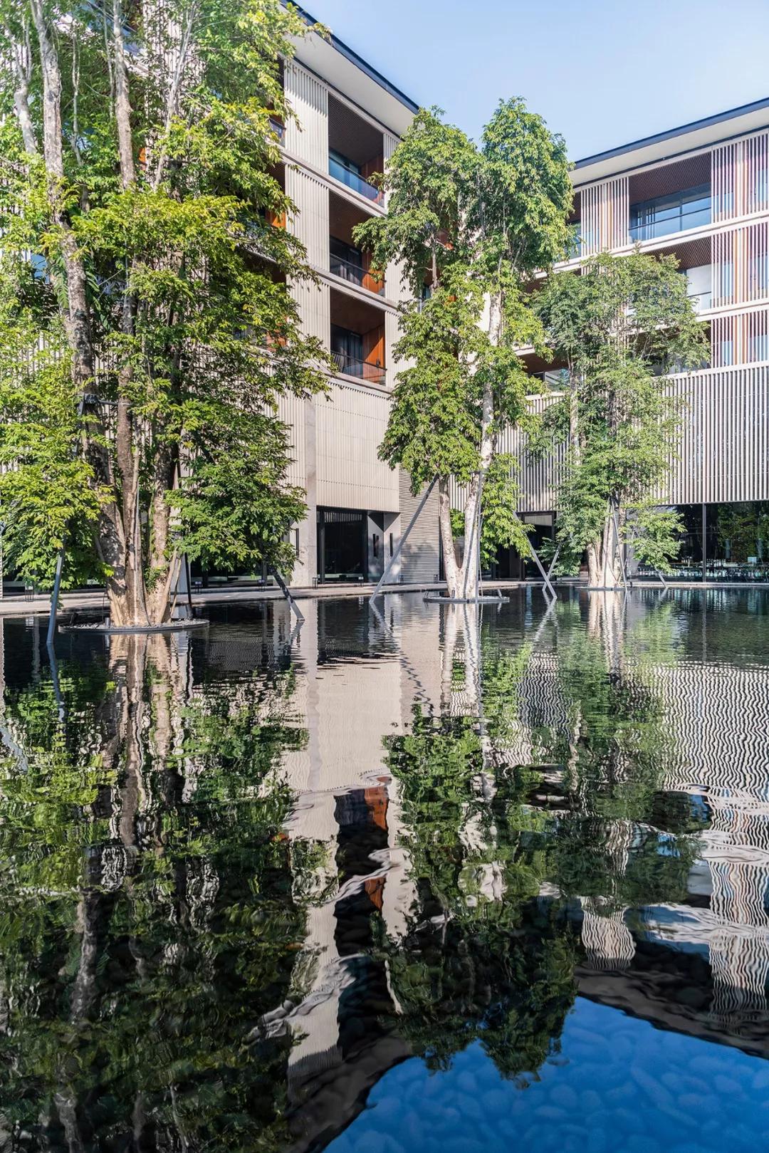 朴质的建筑,平静的水景庭院,奢华的海景,自然的光影是璞尚酒店设计最