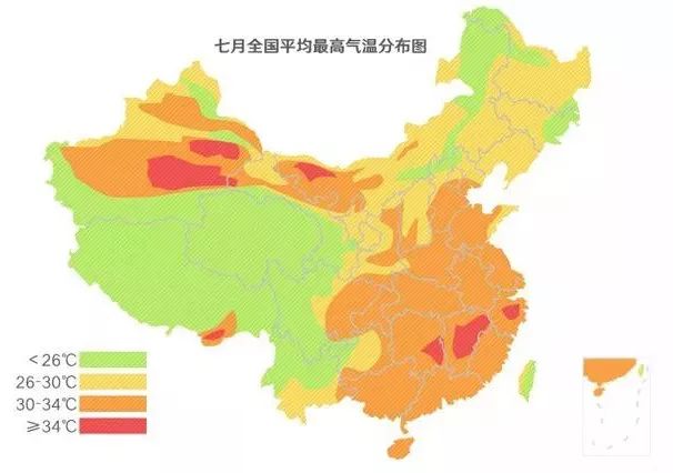 七月全国平均最高气温分布图