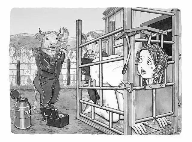 "当人肉被从超市买回?"美国女画家绘制的人与动物互换的世界