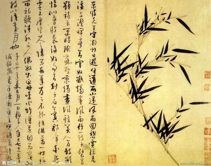 窠木竹石圖 元 趙孟頫(1254-1322)墨竹坡石圖 元 高克恭(1248-1310)