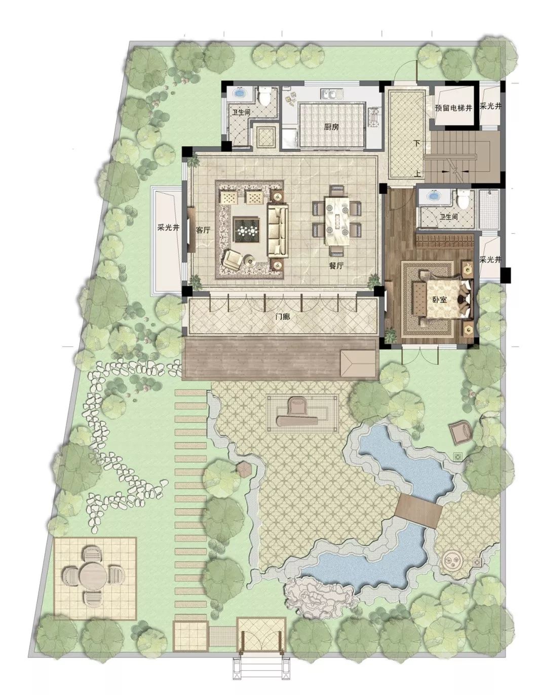 (f户型建筑面积约282㎡,五室两厅五卫,此图为一层家配图)(f户型建筑