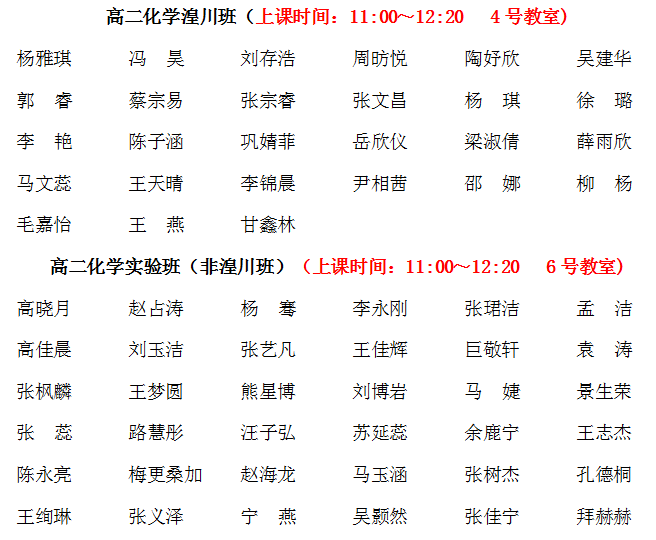 高中部2019年暑假高一升高二分班名單及上課時間通知