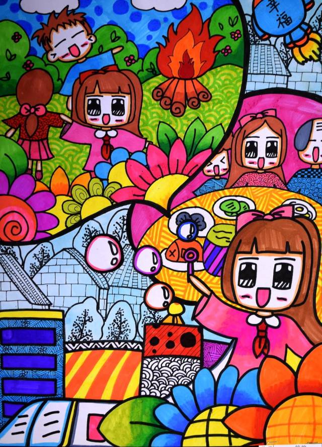 广东东莞300名小学生用画笔展示心中的美好生活