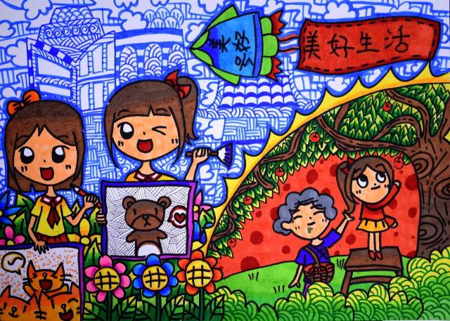 广东东莞300名小学生用画笔展示心中的美好生活