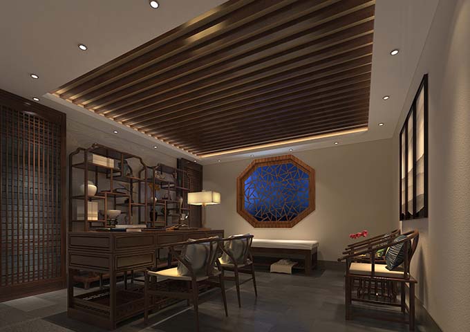 艾灸店铺布置图片大全中医特色装修效果图60平米中医诊所设计图