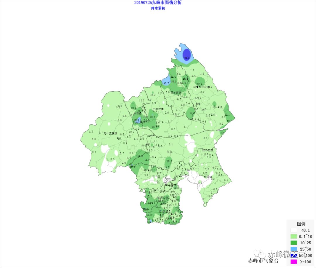 7月25日07時至7月26日07時,赤峰市出現較強雷陣雨天氣.