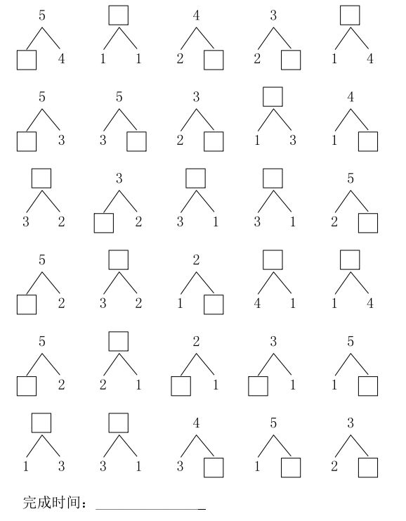 小学一年级上册数学《5以内数的分解》口算题大全!