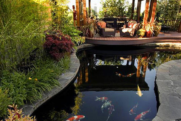 不同风格的庭院鱼池景观