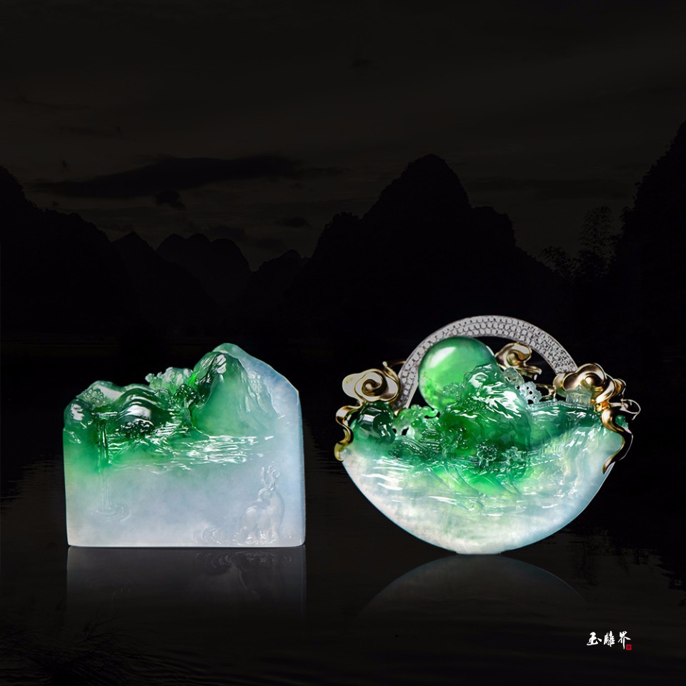 翡翠山水作品,意境优美,有仙气儿_玉雕