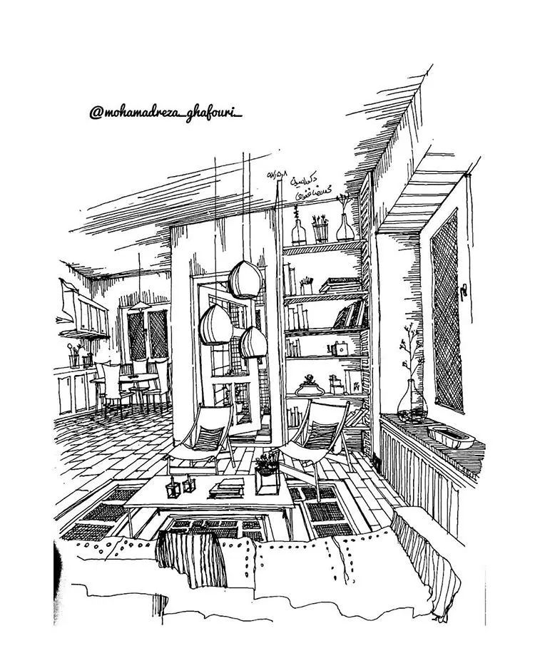 【手绘】室内空间线稿分享!_画面