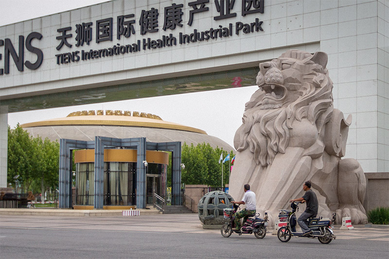天津市武清区天狮集团总部大门宽255米,门前两个大石狮子有讲究