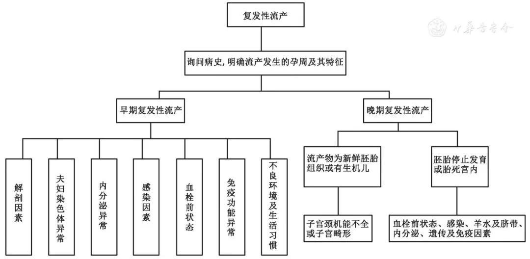 复发性流产患者诊治流程:复发性流产的诊断为排除性诊断,因此,要对