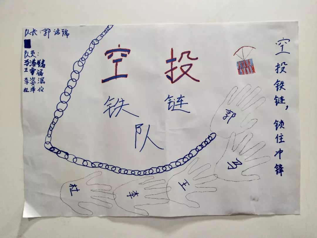 头脑风暴创作队标△冲锋队△空投铁链队集训期间,我们安排11位同学以