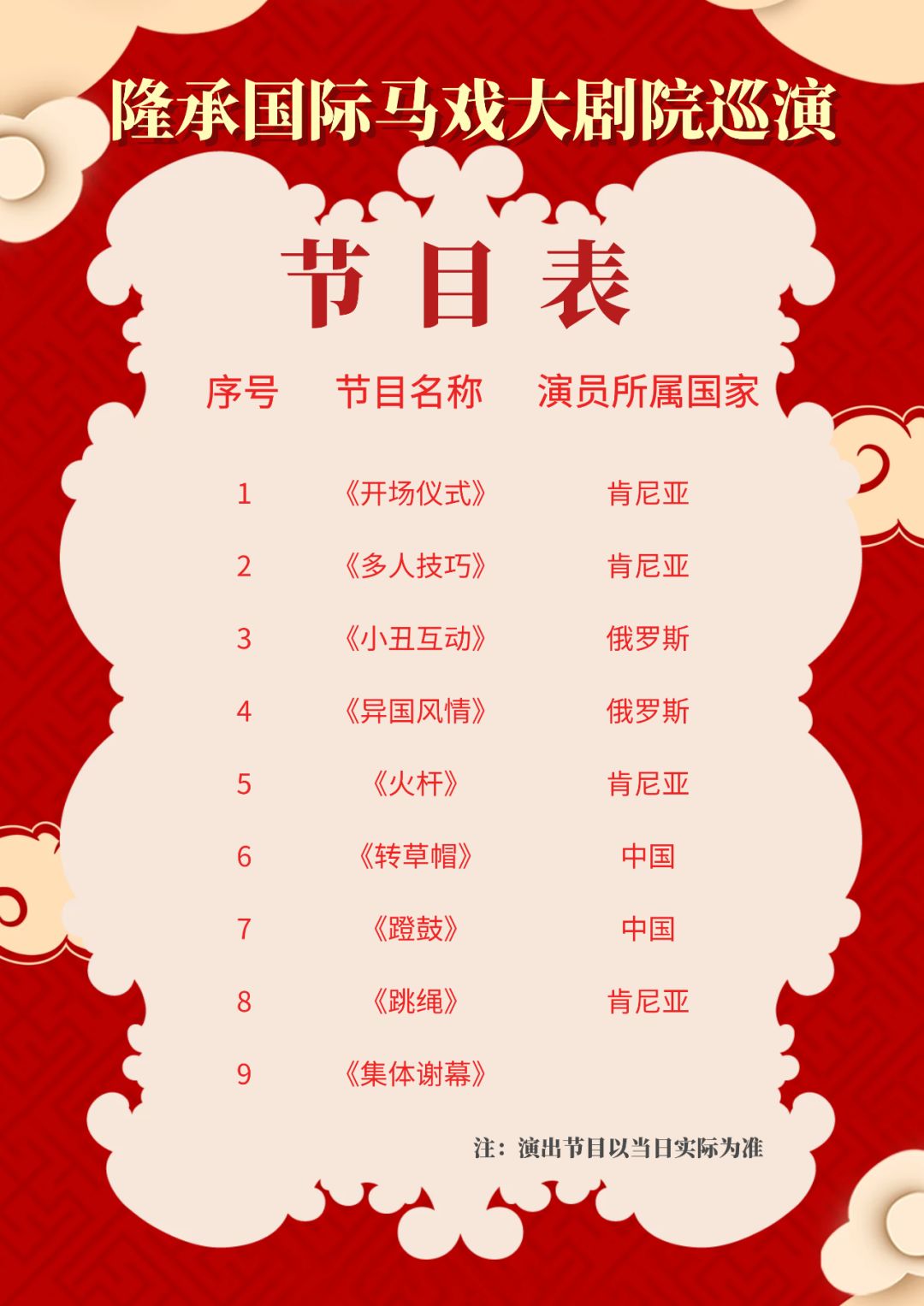 先睹为快:隆承国际马戏大剧院巡演路线时间表和节目表带来一场别开生