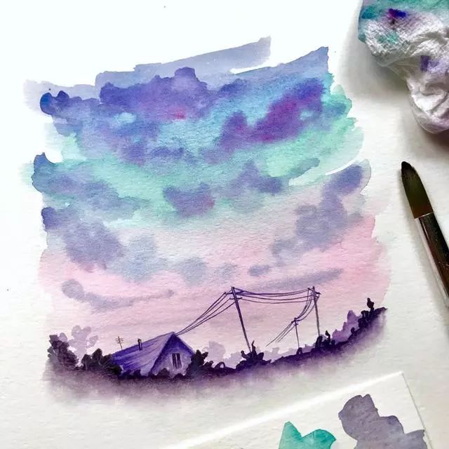 非常棒的水彩风景最简单的色块画最美的意境