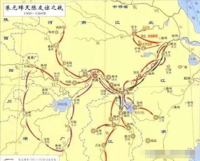 朱元璋以应天为中心的地盘势力,与陈友谅和张士诚接壤,形成三分江南之