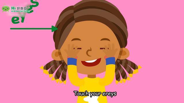 触摸你的眼睛touch youreyes旁白:中间画面出现女孩摸耳朵和ears画面