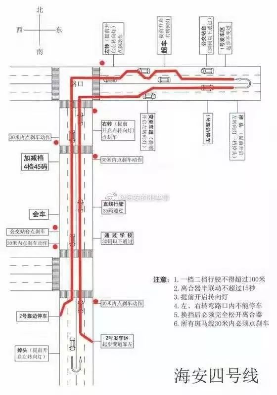 駕考學員速看海安考點科目三考試最新線路圖