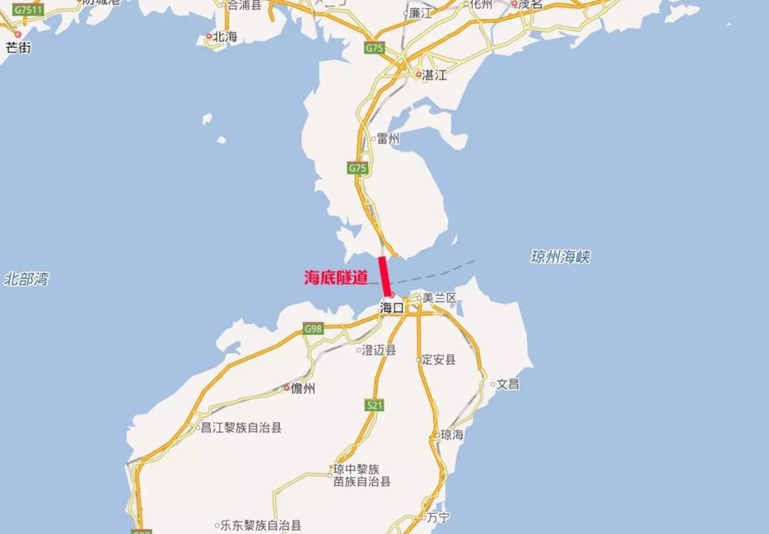 琼州海峡海底隧道位置图