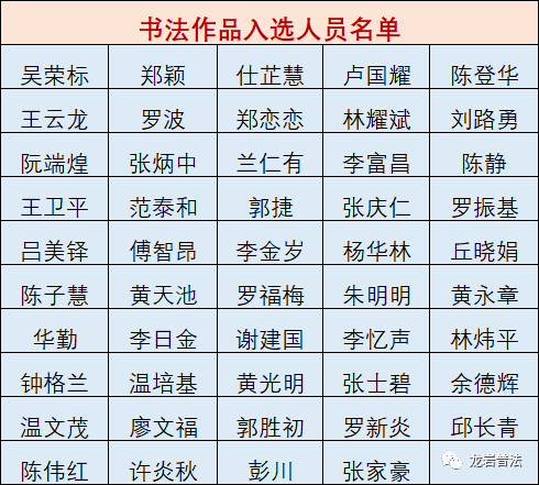 龙岩法治美术书法摄影作品展书法作品入选名单揭晓啦,快看看有谁