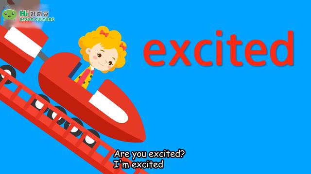 画面上一个小女孩激动地在坐着过山车,她的情绪是兴奋的(excited).