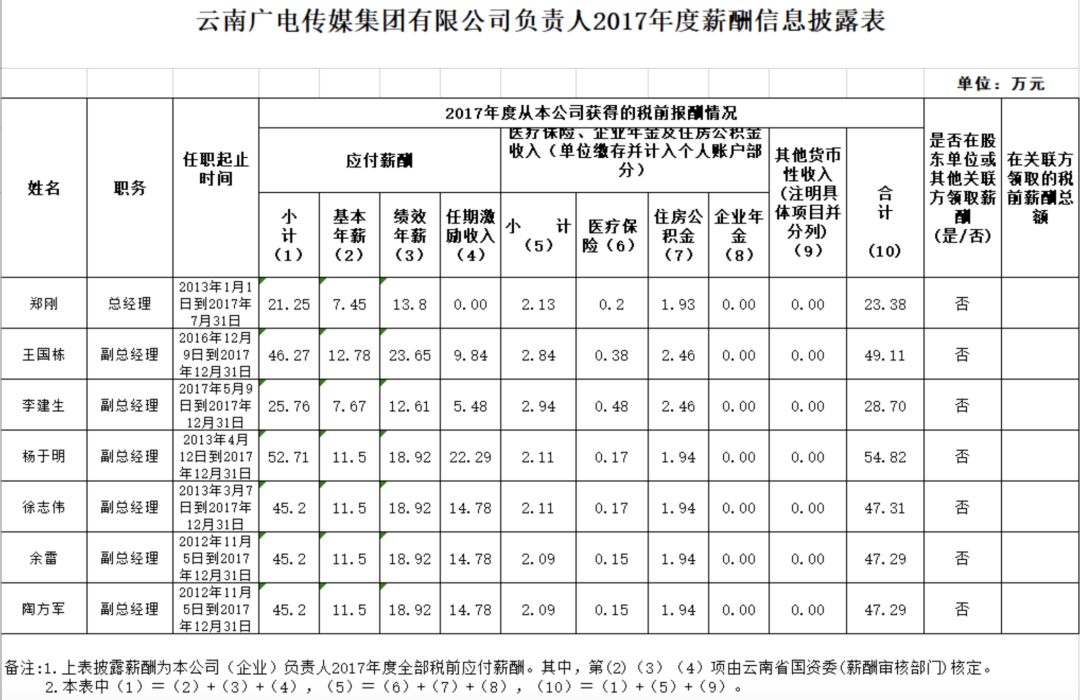 最高113萬最低15萬來看看雲南省屬國企一把手的工資條