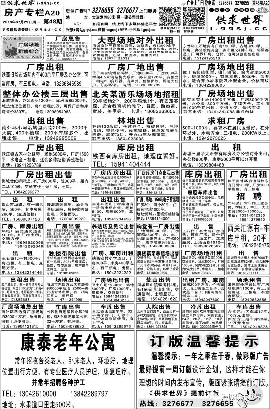 海城供求世界2019年第48期电子报已经更新啦