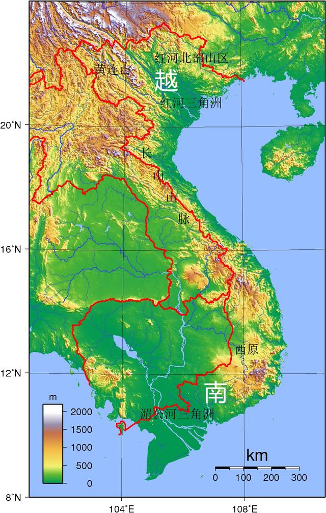 原创中南半岛的地形特征:山河相间呈南北纵列分布,地势北高南低